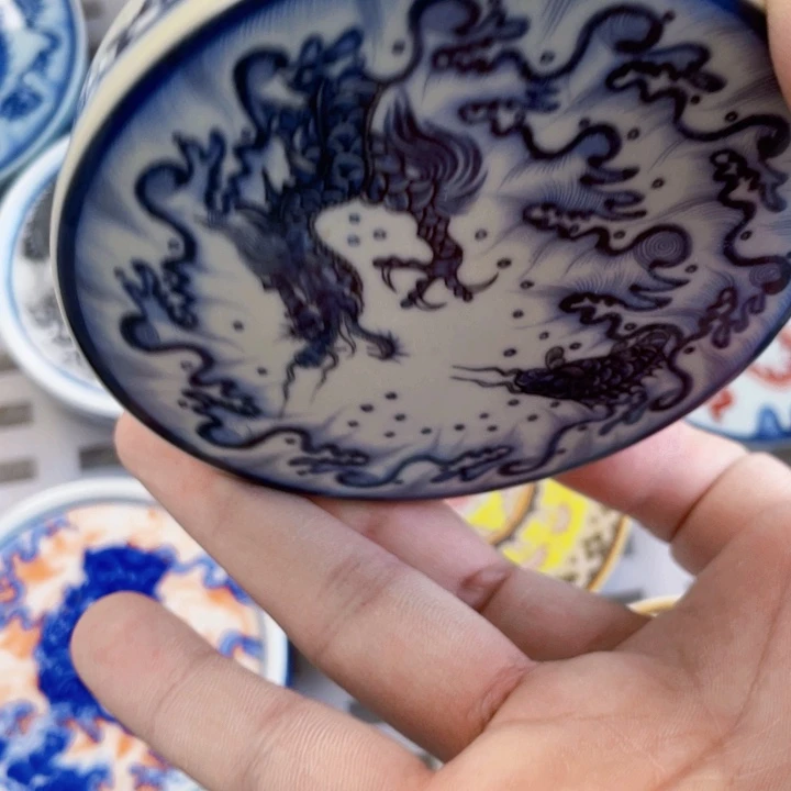 瓷片青花鱼化龙盖置