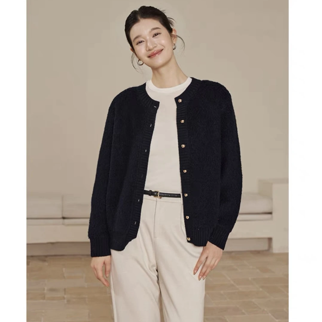 安然 3366定制羊卷毛 冬季复古圈圈羊毛 时尚简约百搭扣子开衫