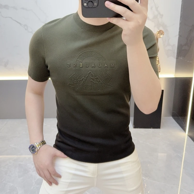 度尚-2025早秋新款男士高品质轻奢针织百搭打底时尚圆领短袖8109