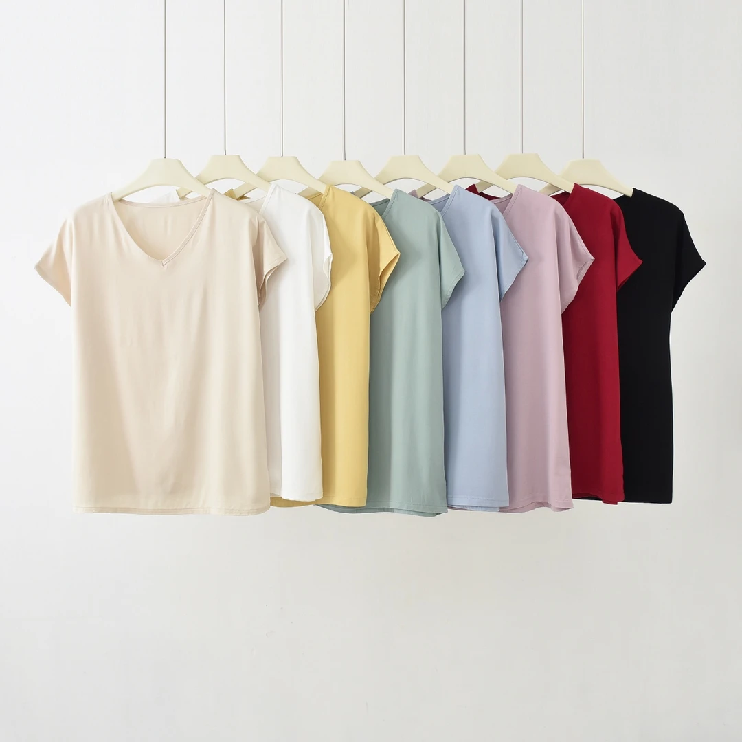 【绵绸】2025新款棉绸百搭薄款宽松V领短袖-FC6167