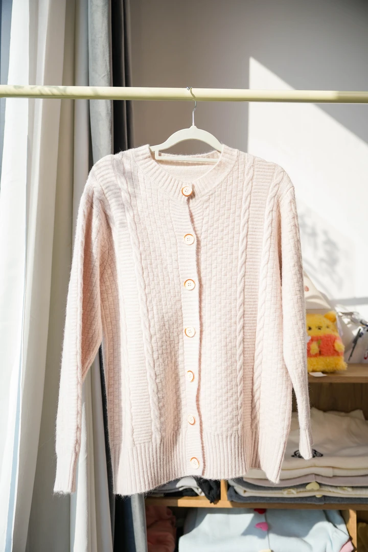 宽松型长袖开衫款圆领毛针织衫时尚米色百搭女装开衫