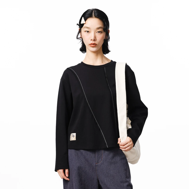 MOVEUP幻走2025秋季新款.FUN 圆领猫咪散口边短款T恤女3EWQ10581