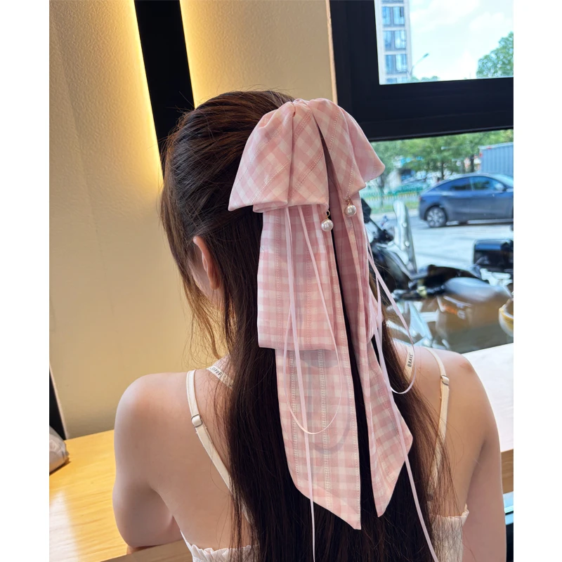 【墨栖M006】韩式格纹精致蝴蝶结马尾夹温柔气质甜美发夹