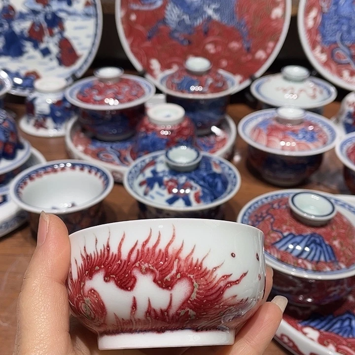 土*景德镇青花釉里红茶杯