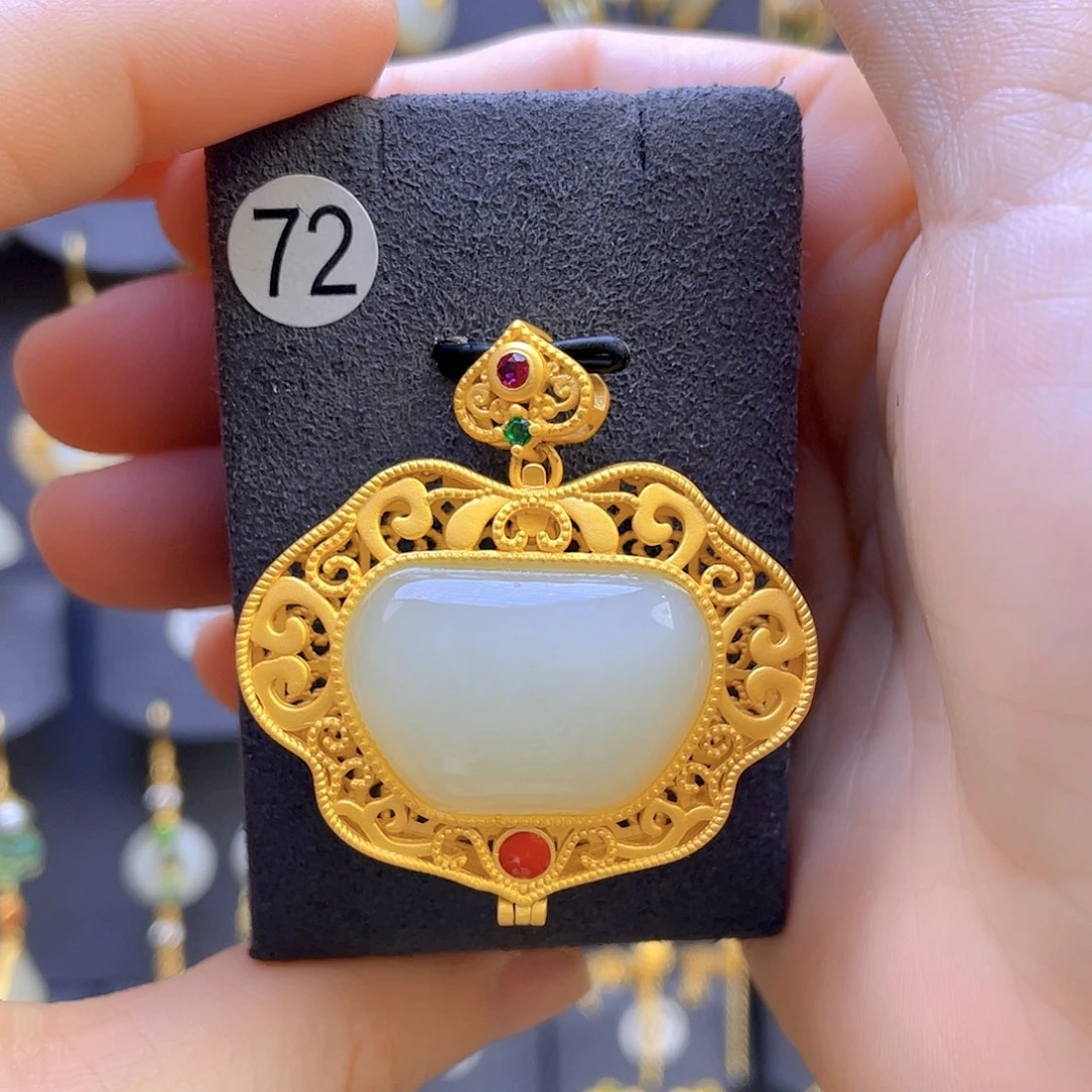 和田玉颈饰银S925镀金镶嵌