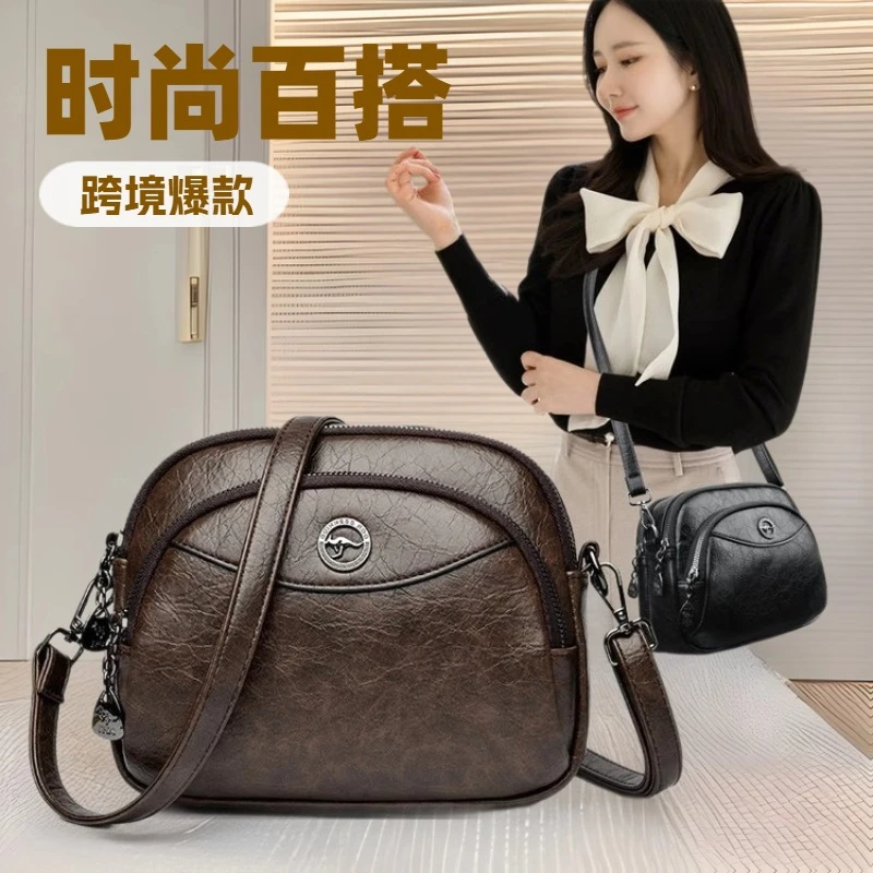 软皮包包女士包新款单肩斜挎包时尚复古中年大容量多层妈妈包