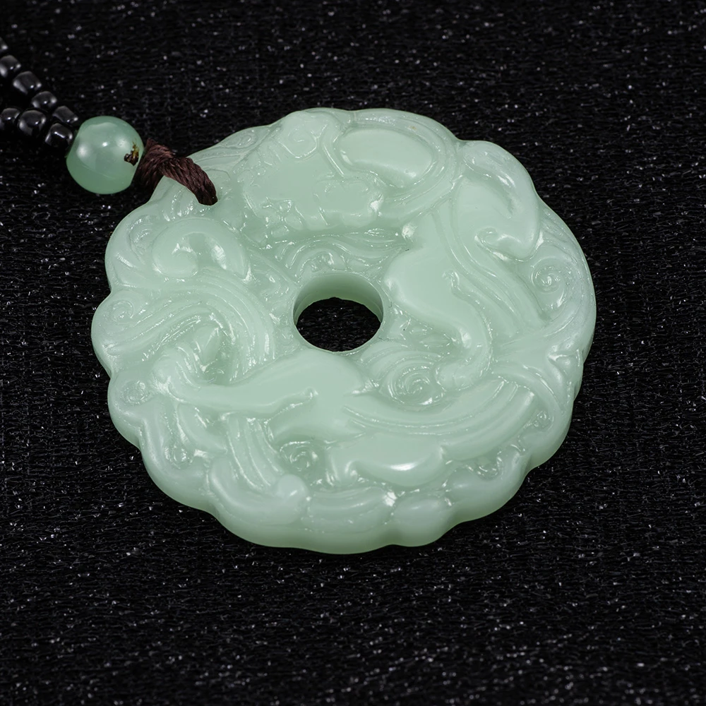 天然玉石珠宝 透种明水青海豪料华龙腾平安扣全