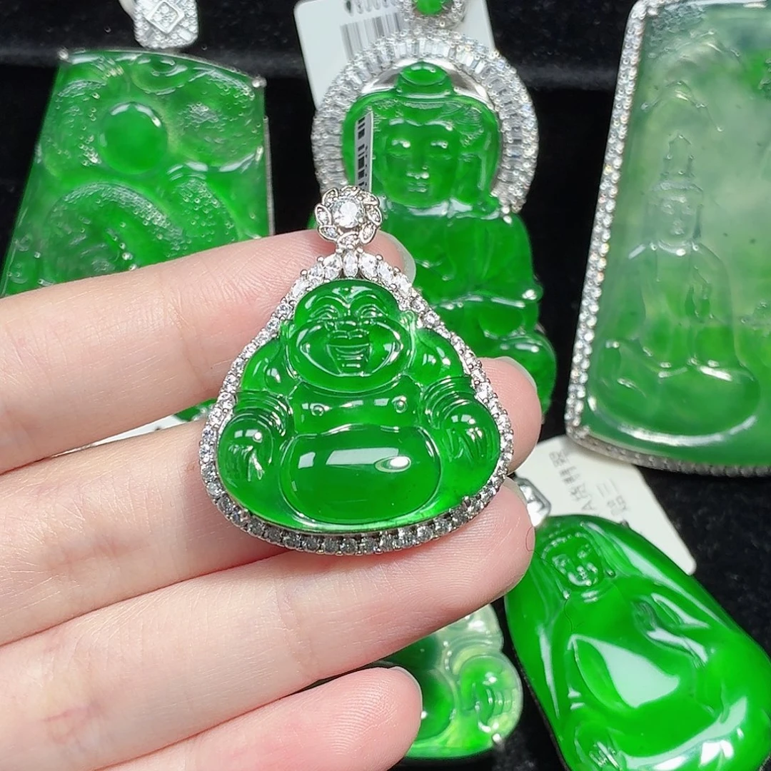 翡翠银S925镶嵌颈饰天然A货翡翠