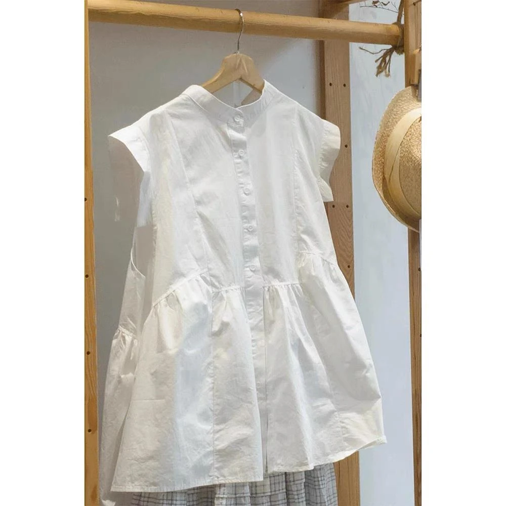 白色小飞袖衬衫女夏季慵懒风宽松独特漂亮设计感绝美上衣
