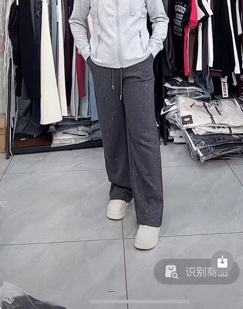 【春款现货】灰色亮晶晶阔腿休闲女裤5571