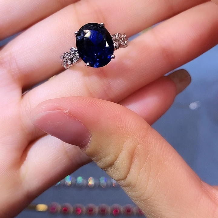 蓝宝石戒指银S925镶嵌