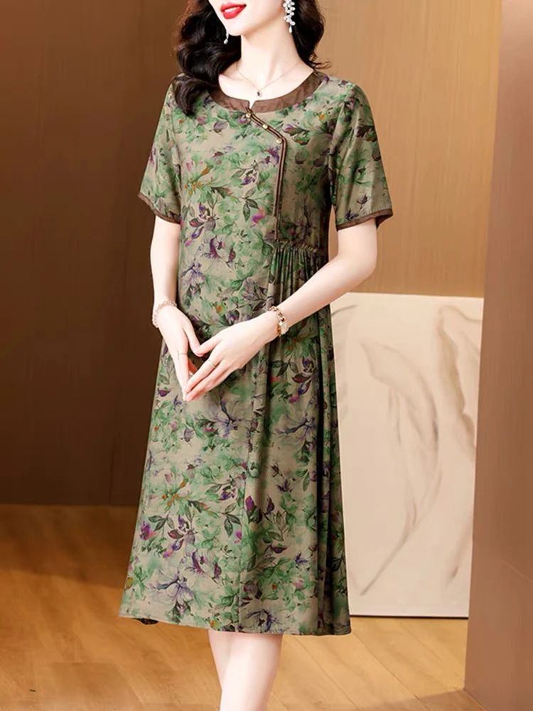 9192妈妈装连衣裙高端遮肚中老年女士中国风长裙气质显瘦复古