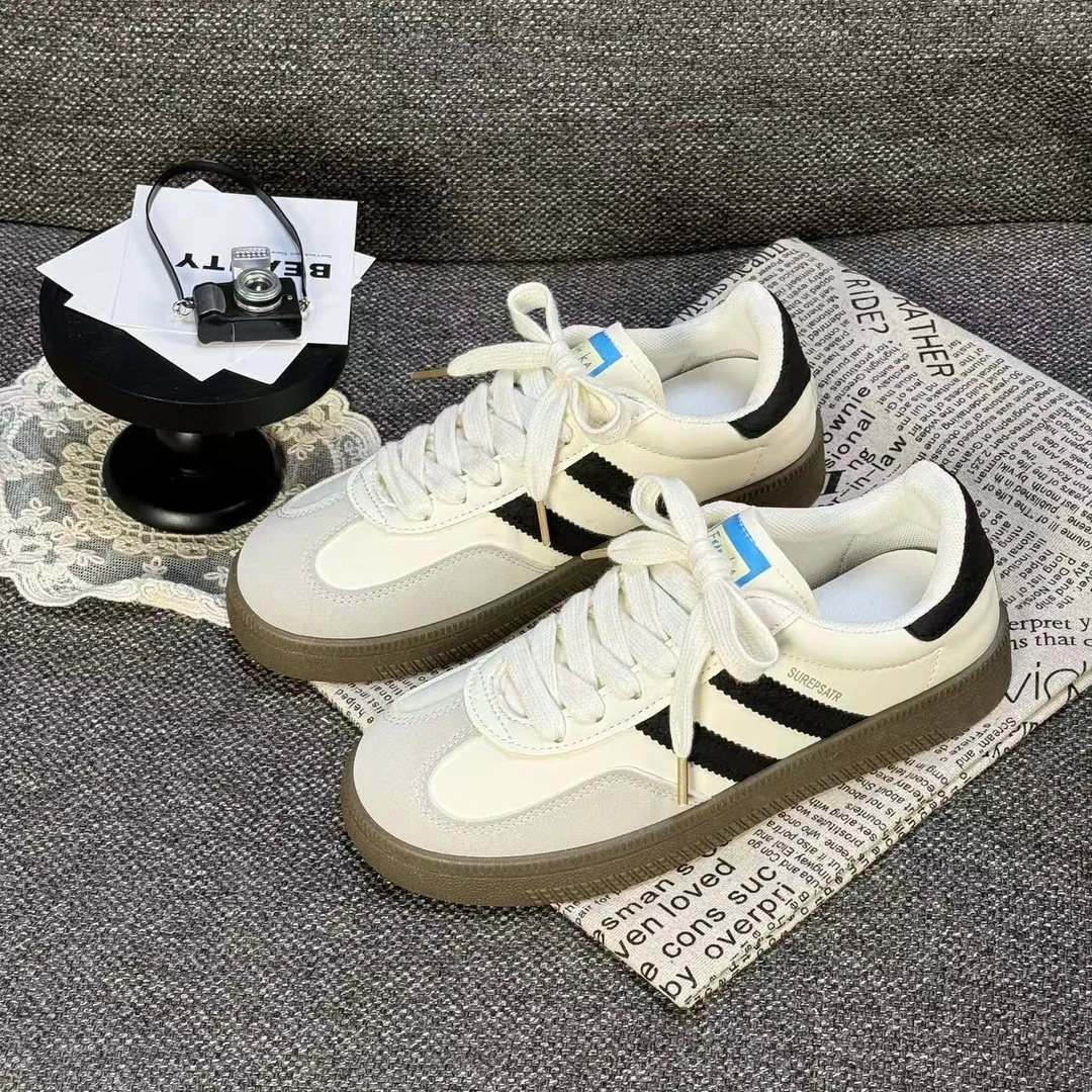 韩版复古德训鞋春季小白鞋ins潮百搭小众原创女鞋学生休闲板鞋女