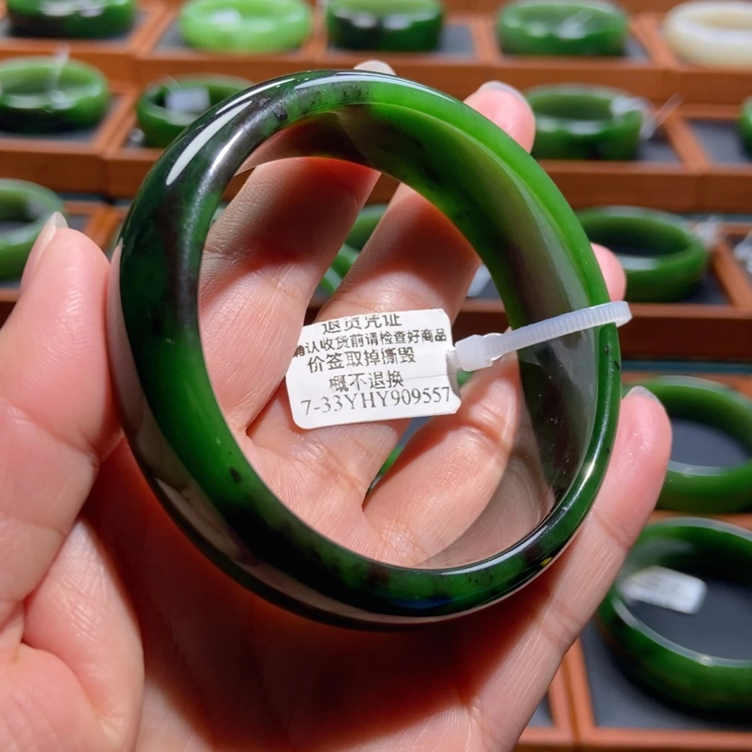 和田玉（碧玉）未镶嵌手镯菠菜绿5758