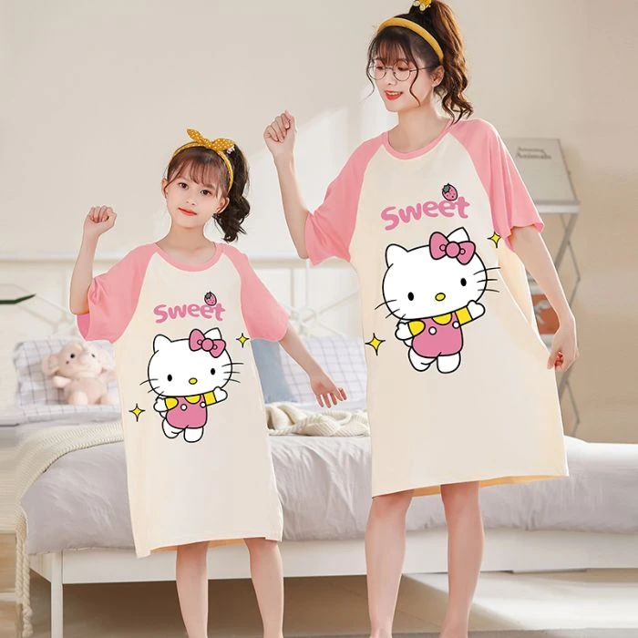 儿童网红爆款睡裙亲子母女装2025新款夏天中大童女孩短袖纯棉睡衣