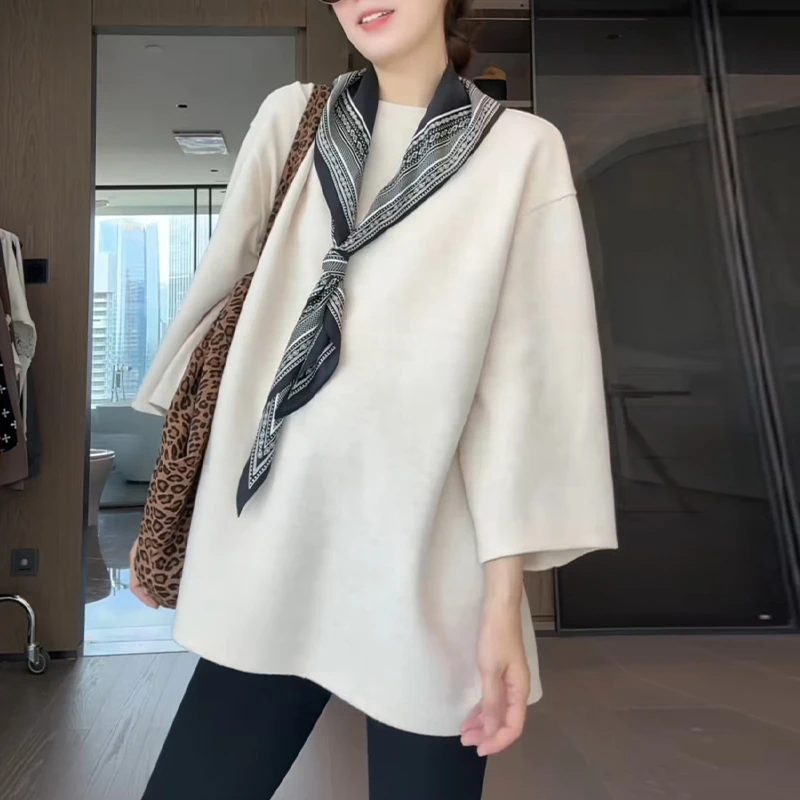老钱风松驰感圆领长袖t恤女2025春秋新款大码宽松显瘦打底衫上衣