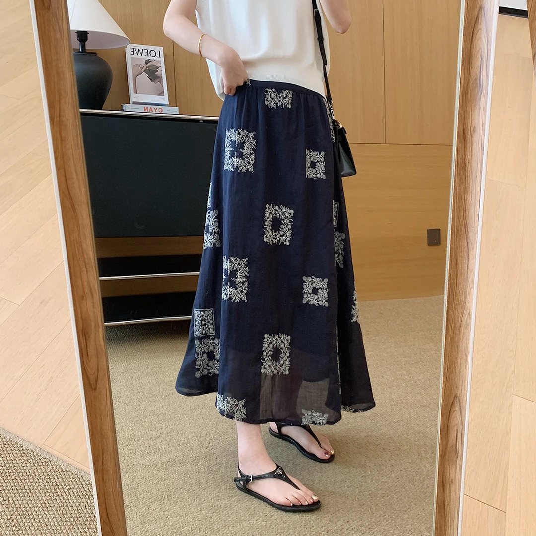 大叮自制【万针刺绣苎麻裙】100苎麻立体刺绣飘逸半身裙！Q685