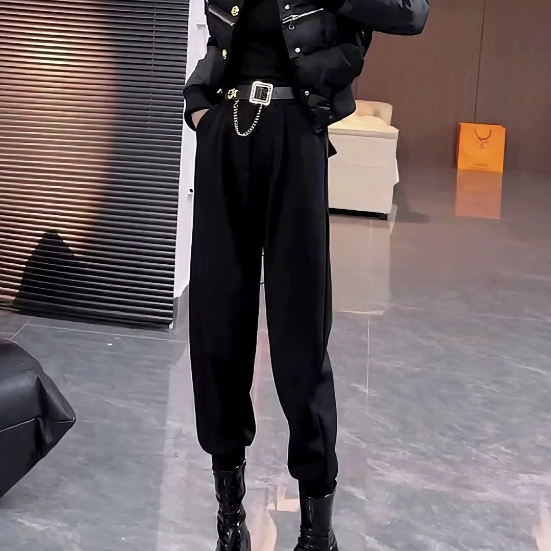 加绒小脚2025新款秋裤女欧货时尚宽松显瘦新款休闲黑色哈伦萝卜