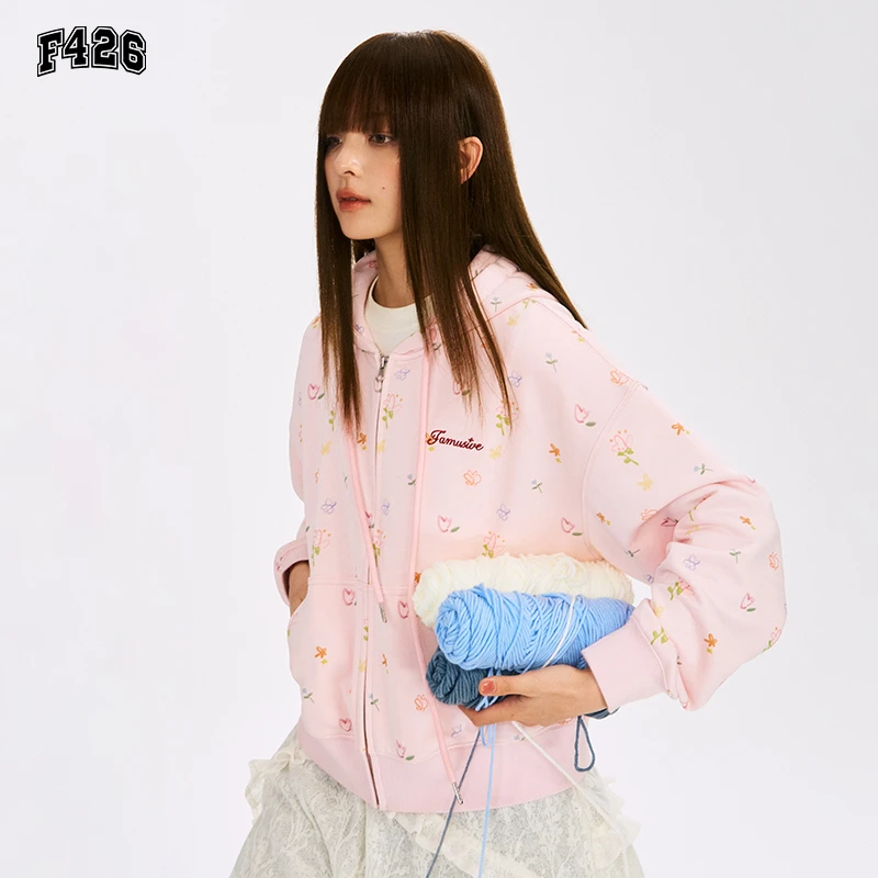 F426国潮【春新品】穿搭小花涂鸦印花短款卫衣不加绒6555