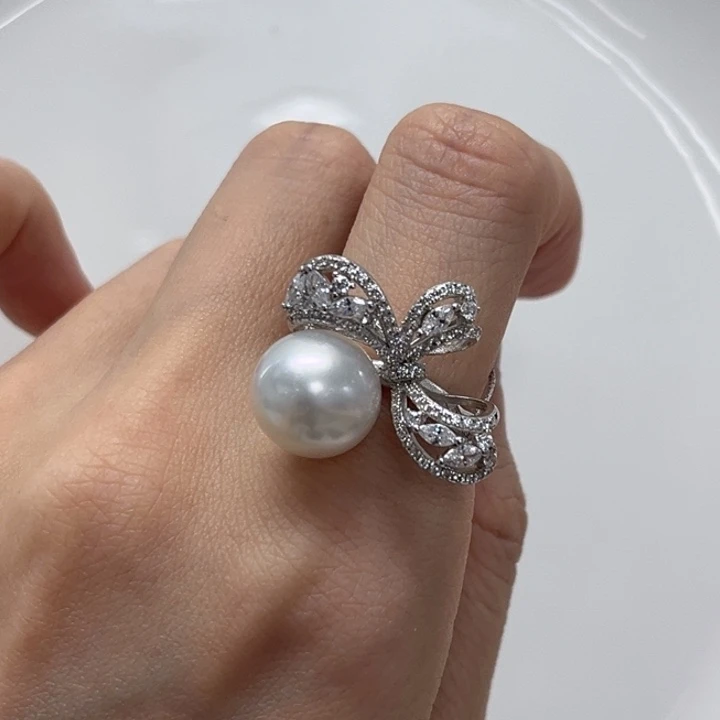 海水珍珠戒指银S925镶嵌澳白 12-13mm 45号