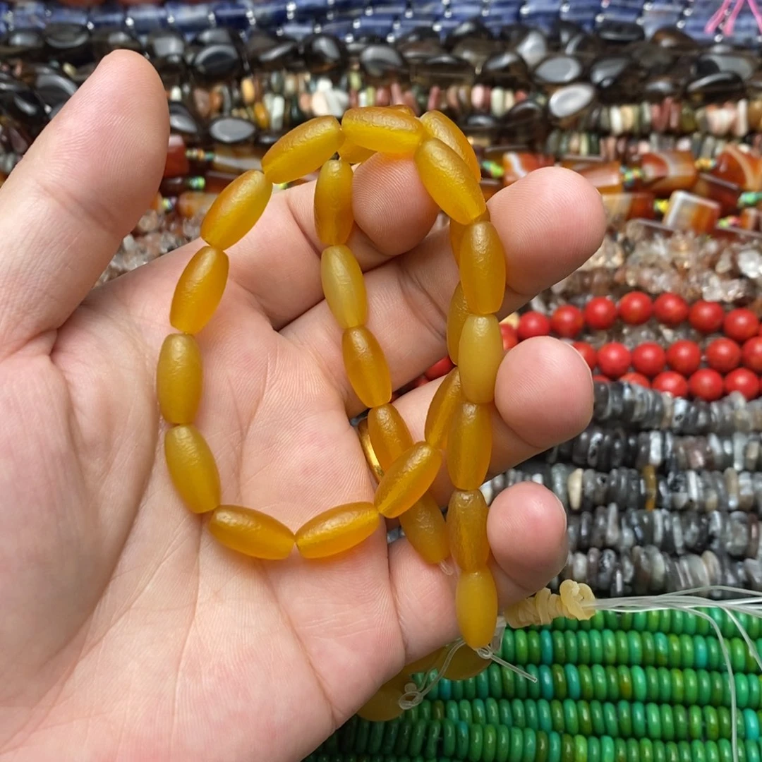 玛瑙/玉髓未镶嵌珠宝半成品橘色老玛瑙枣珠7*14mm一条