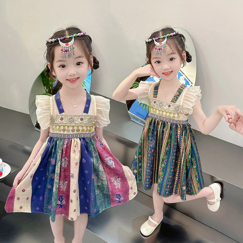 女童裙子夏季国风新款古风少数民族风汉服连衣裙中国风洋气公主裙