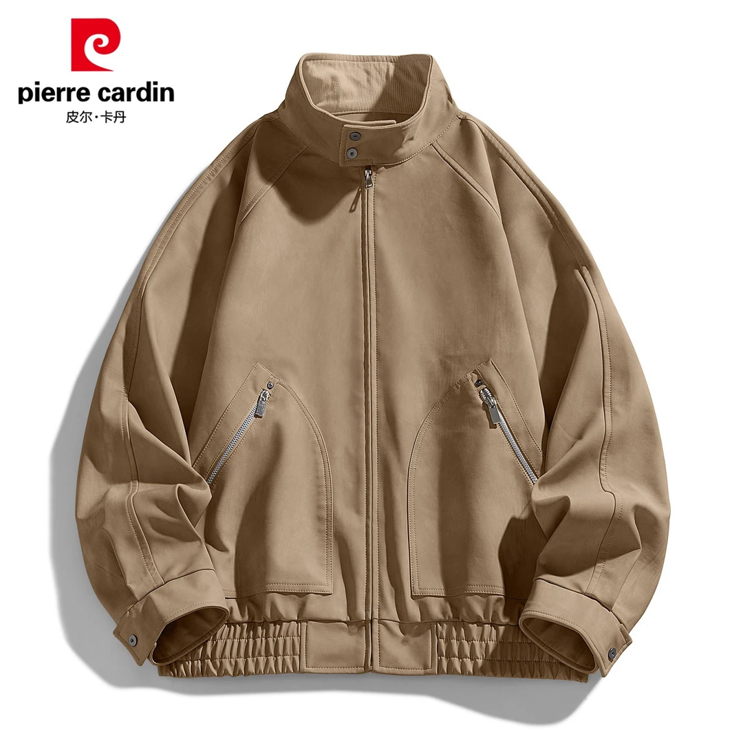 皮尔卡丹立领皮衣外套男士秋季新款潮机车服户外防风休闲夹克男装