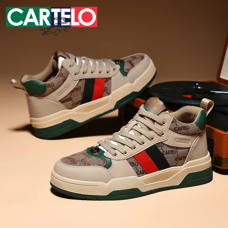 CARTELO/卡帝乐鳄鱼高帮鞋男鞋春季潮鞋拼色百搭时尚舒适休闲板鞋