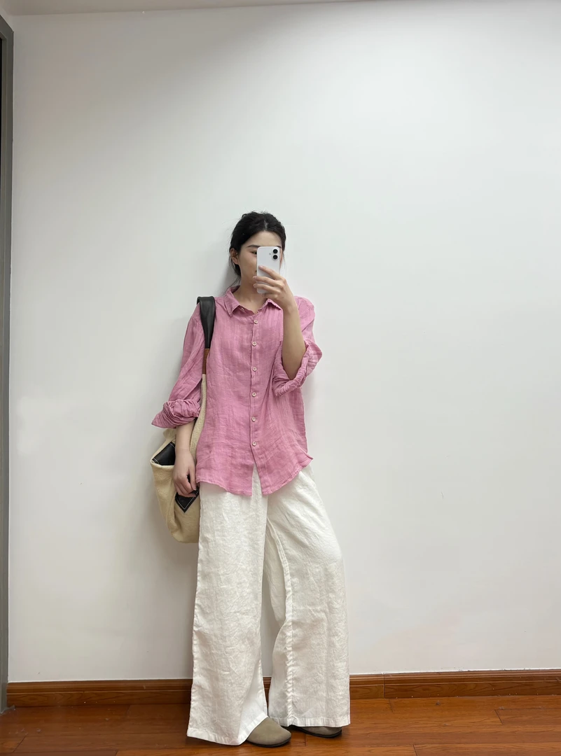 一款超适合春天的三色亚麻衬衫