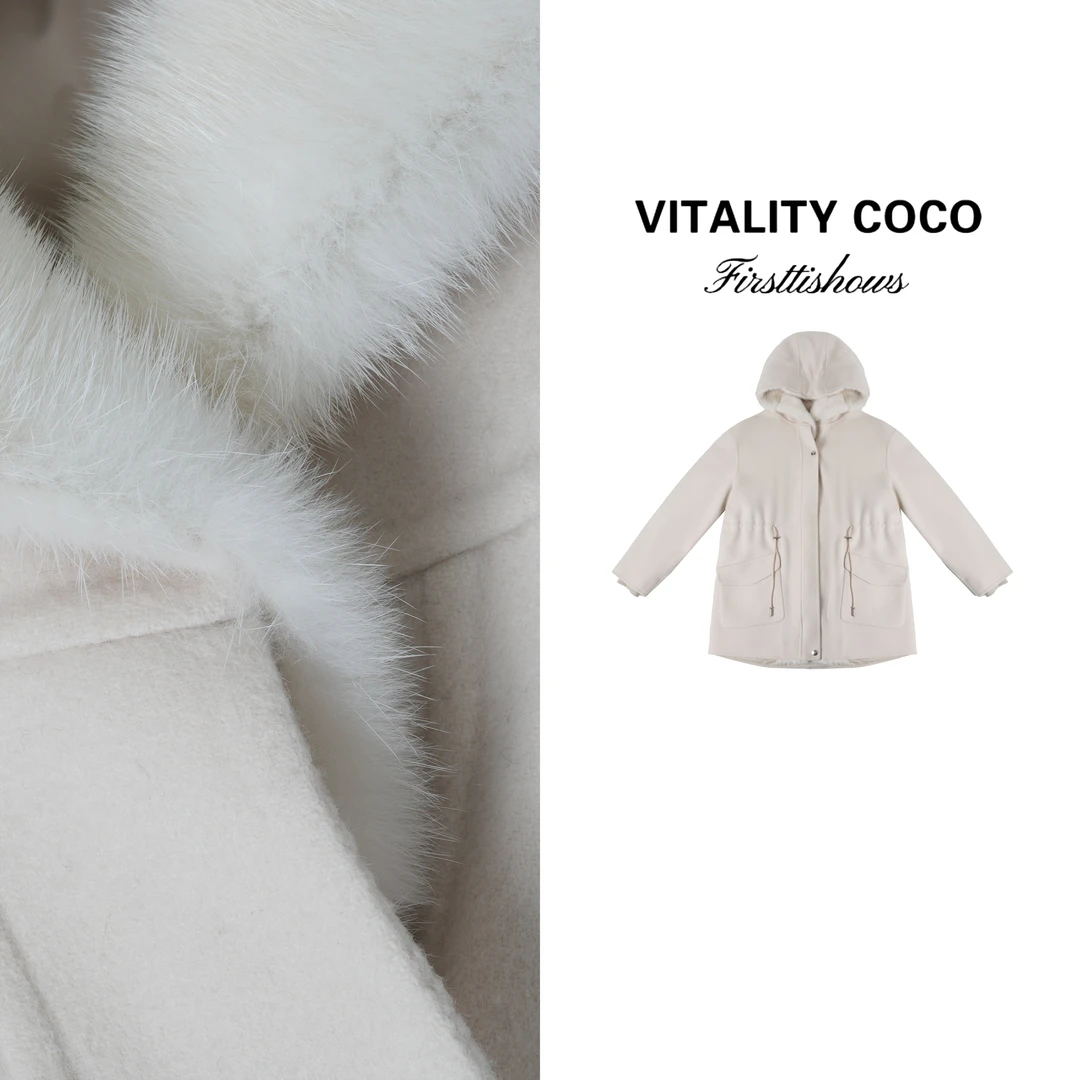 VITALITY COCO·LP系列新款女装 高品质水貂毛领双面羊绒外套-2846