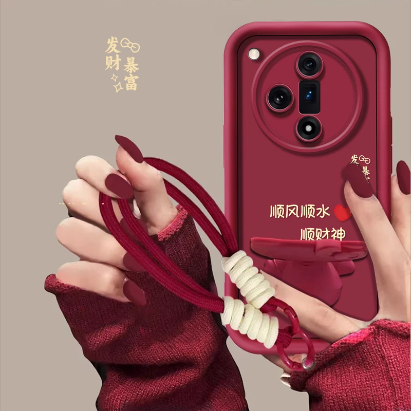 适用于【oppofindx7ultra】发财暴富新年可爱猫咪支架手机壳防摔女