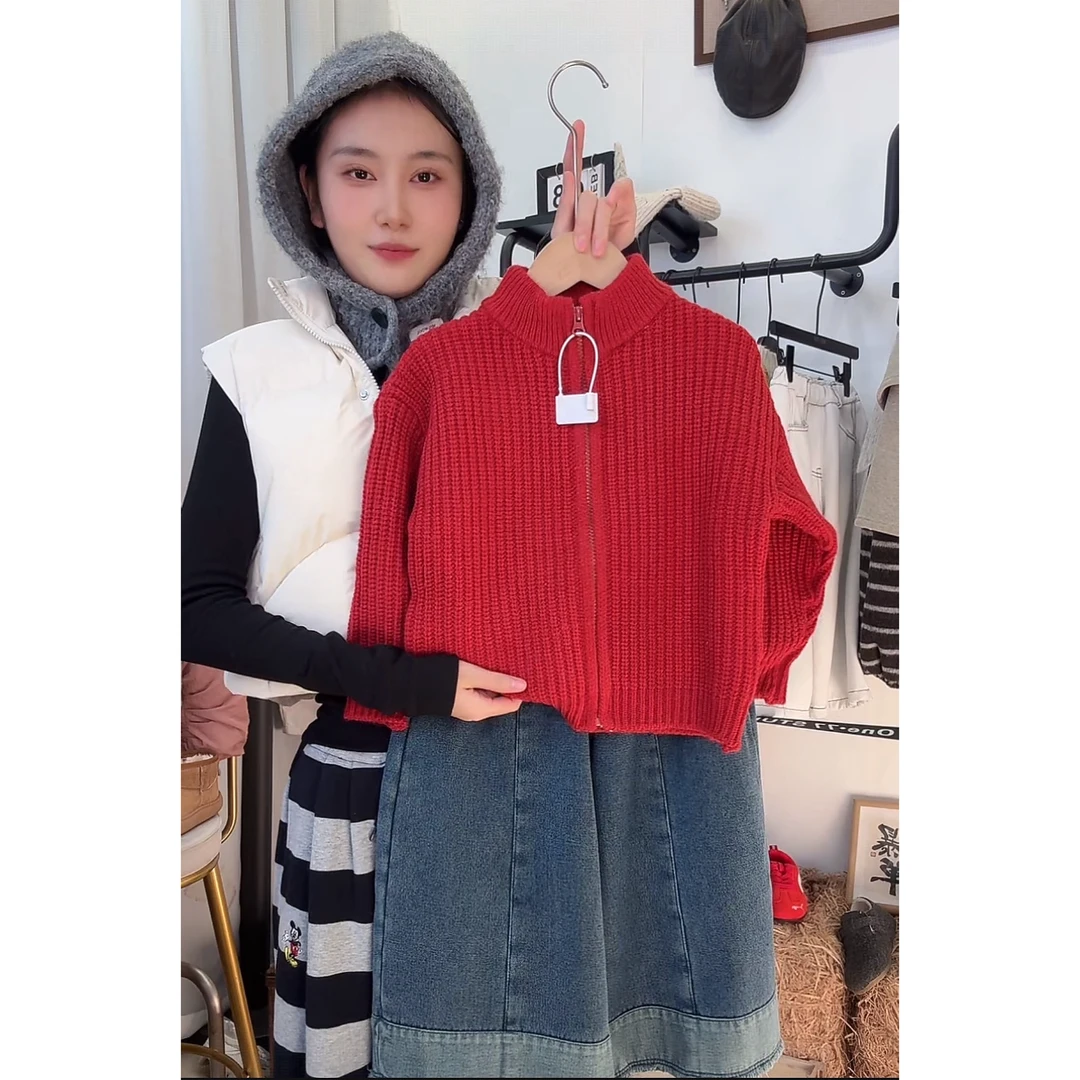 MT【冬季日韩风】男女童ins风时尚百搭加厚针织衫外套拉链衫