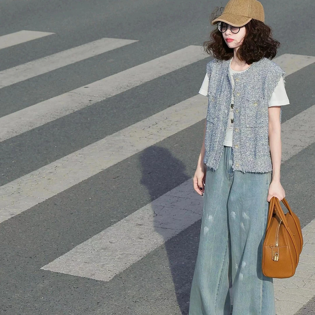 7988时尚套装新款夏季休闲简约韩版个性马甲搭配牛仔裤裤子时