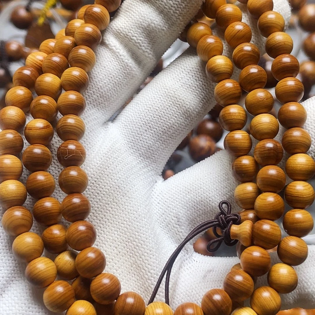 柏木手串/手链太行崖柏0.8陈化黄粉泥膏料108颗