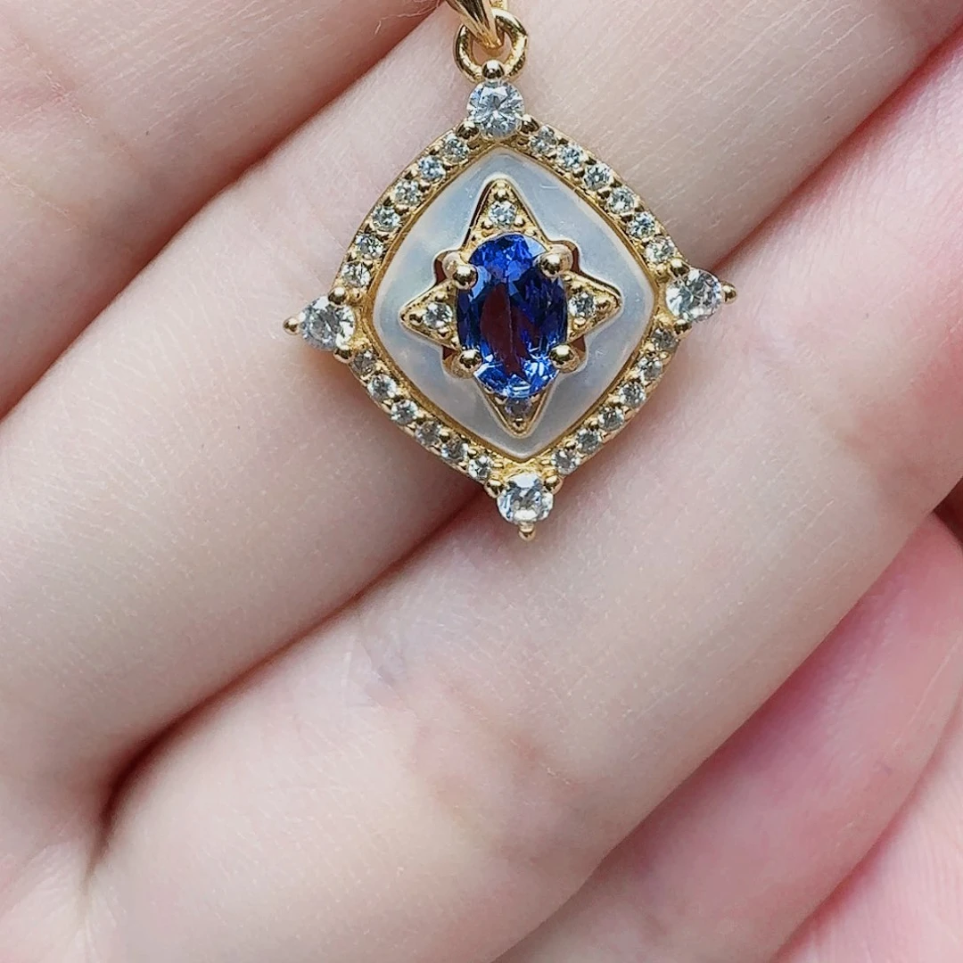 银S925镶嵌颈饰坦桑石吊坠584