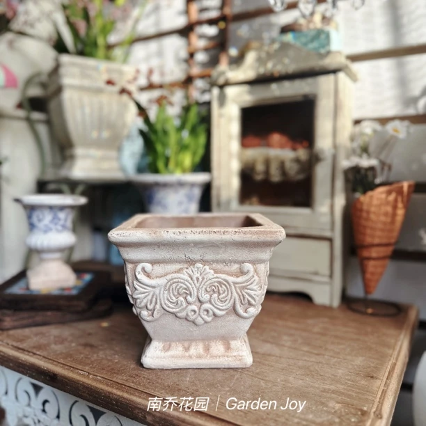 【南乔花园】粗陶欧式陶艺复古做旧花盆高脚奖杯方盆花园杂货陶盆