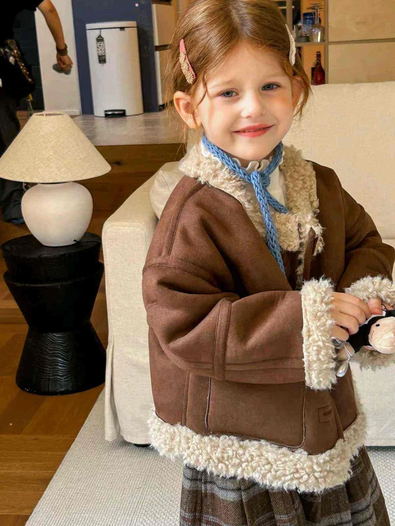 女童冬装2025年新款冬季韩版两面穿毛外套254-蜜桃汁-58126咖啡色