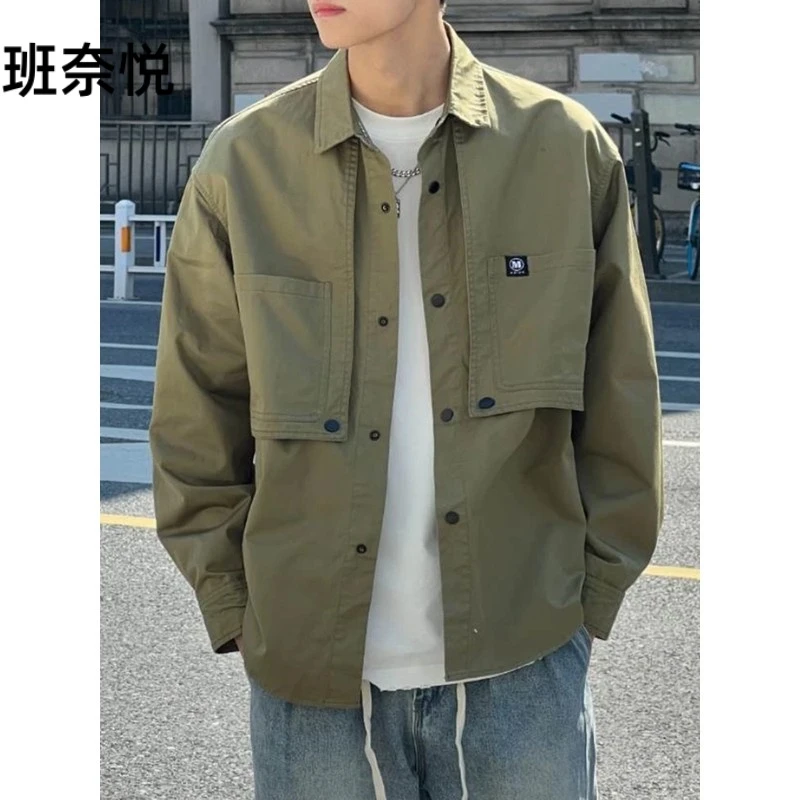 新款长袖衬衫男士工装外套春秋季2025薄款潮流宽松衬衣男休闲寸衫