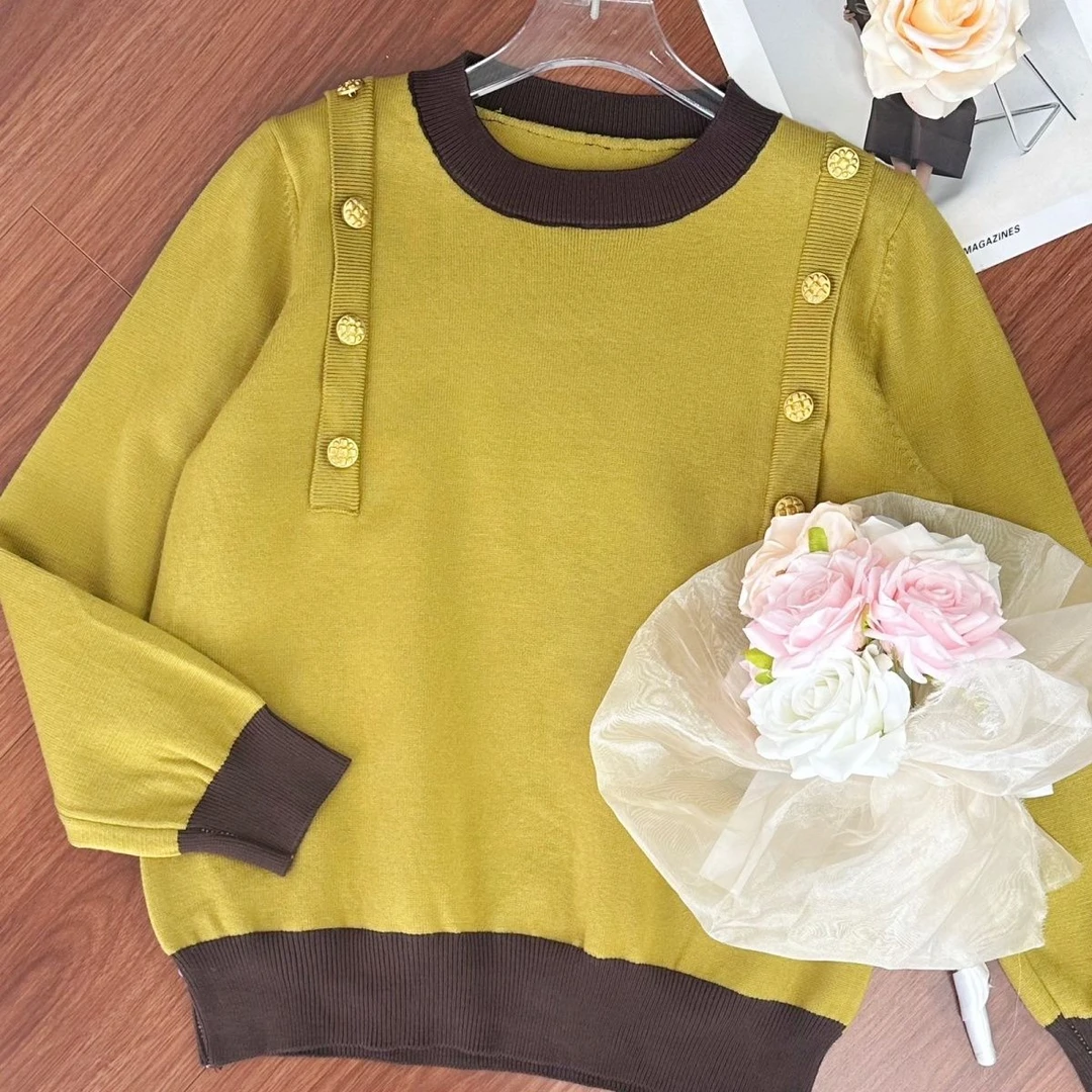 圆领毛衣秋冬511118-3撞色新款洋气设计感小众宽松慵懒上衣长袖