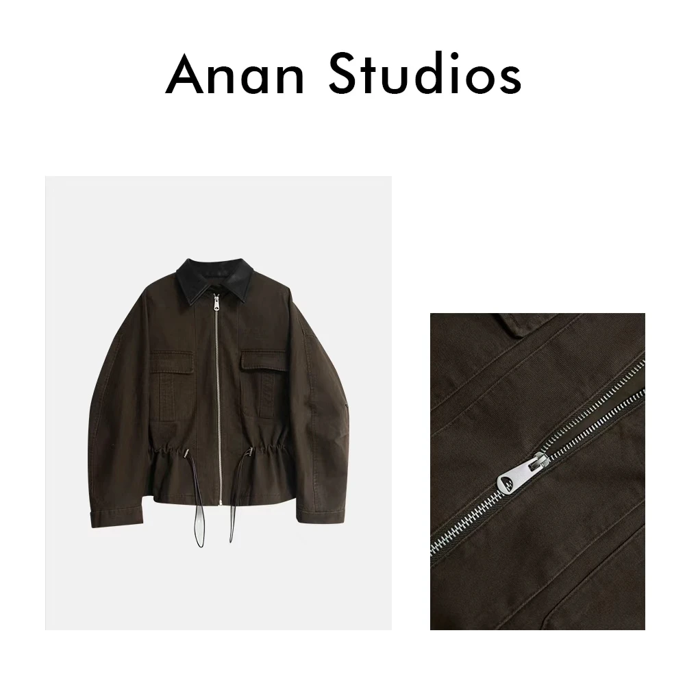 【棕系旅人】皮质翻领夹克短款外套抽绳下摆百搭休闲上衣 1202★