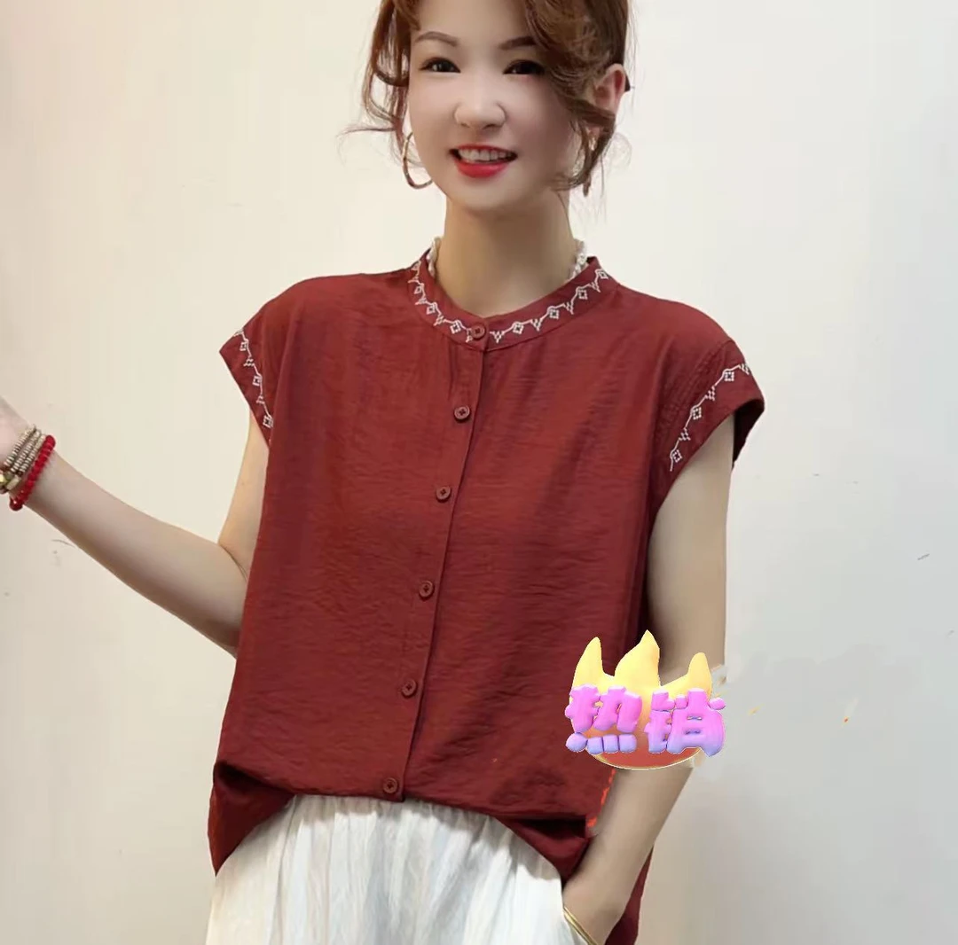 夏季新款洋气印花百搭显瘦减龄女士纯色短袖衬衫