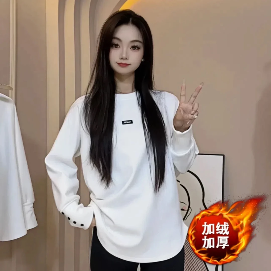加绒保暖-半高领【扭扣设计款】外贸原单韩版休闲打底衫24224