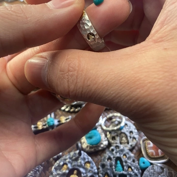 绿松石戒指足银镶嵌丶*