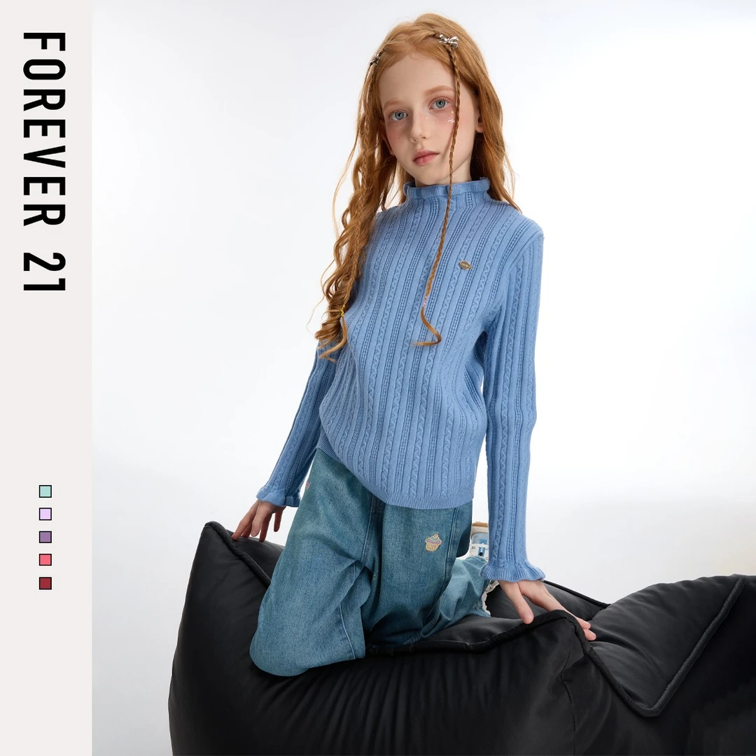 Forever 21童装女童毛衣2025新款秋季洋气儿童针织开衫大童上衣女