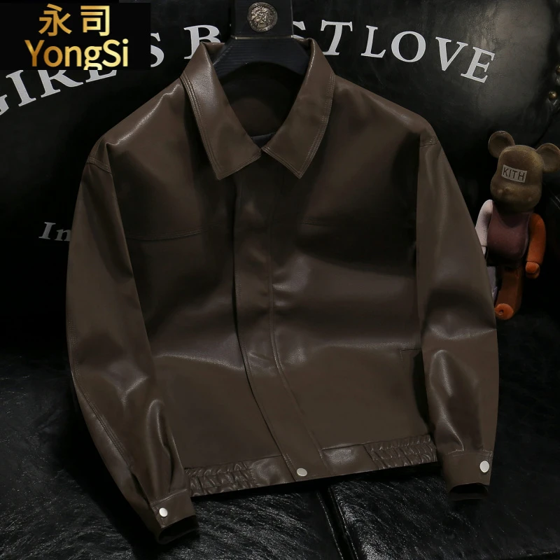 翻领pu软皮夹克外套男2025秋冬新款痞帅机车皮衣休闲男装上衣潮