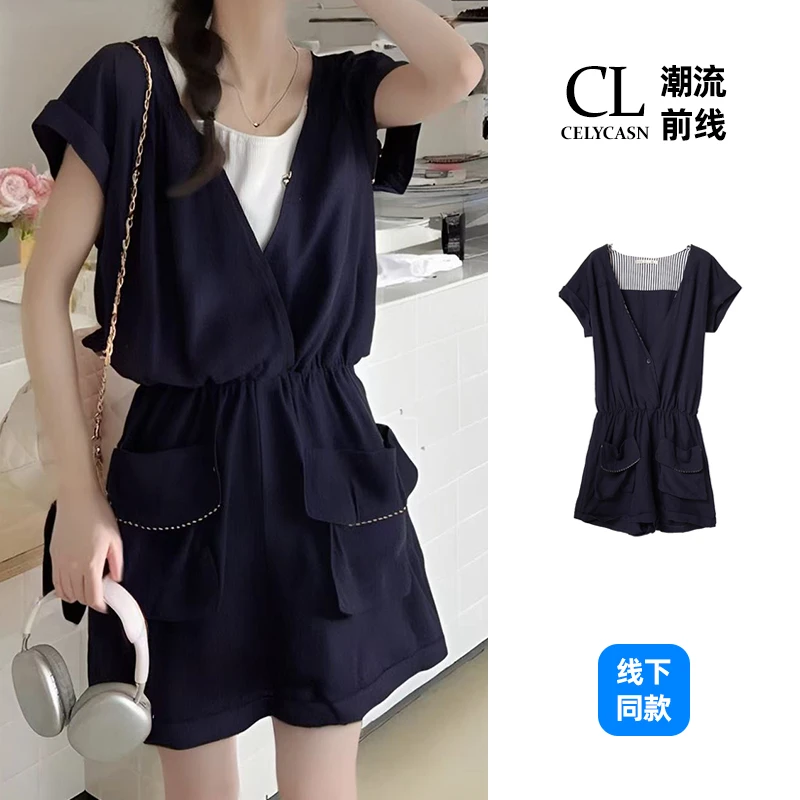 春6JI1330#夏季女装显瘦气质短袖工装连体女裤连身短秋