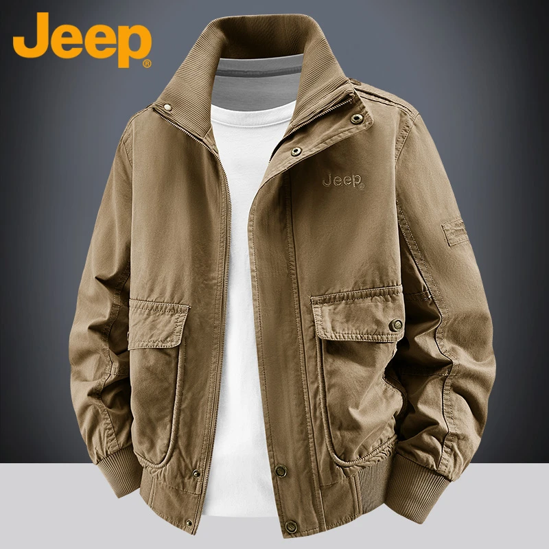 Jeep吉普秋季工装外套男纯棉水洗加厚防风保暖宽松多口袋时尚夹克