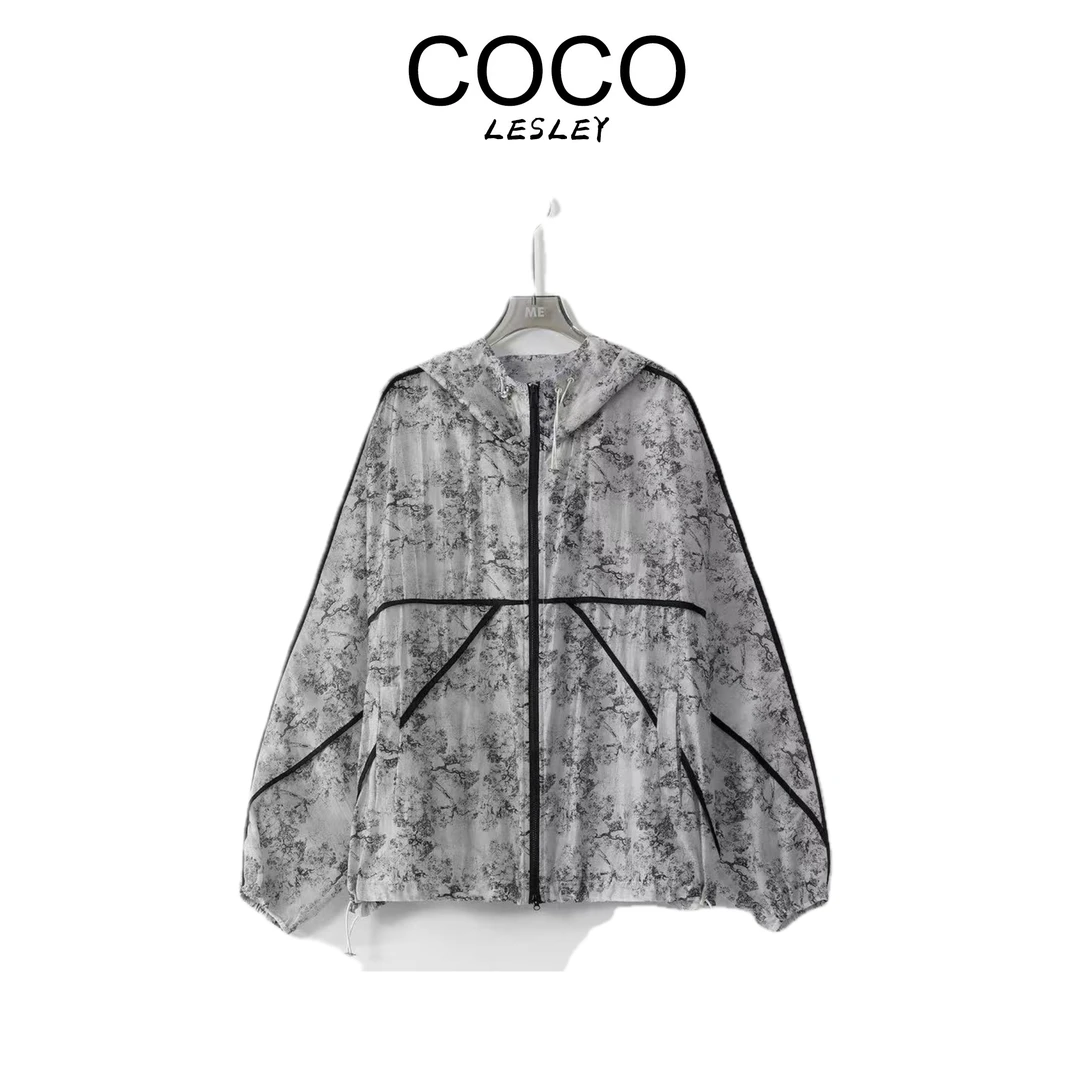 【久久专属】T189轻奢水墨烟云色印花防紫外线UF50+防晒衣女