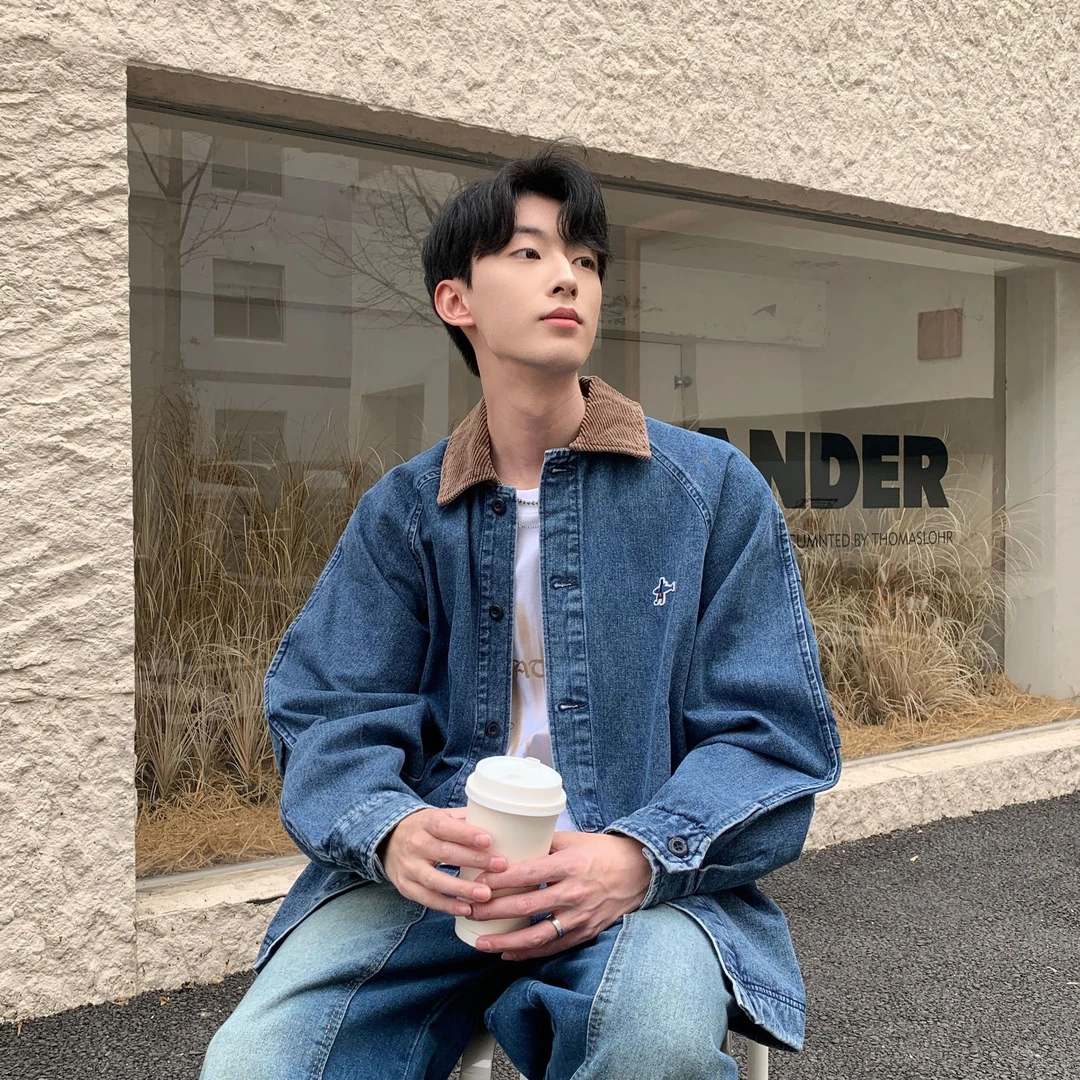 【ONEARTS外套】早春牛仔外套灯芯绒翻领刺绣小标做旧水洗宽松夹克