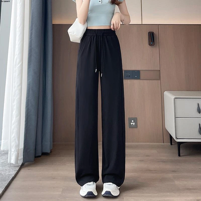 冰丝阔腿裤女2025夏季薄款运动香蕉裤高腰宽松凉凉感休闲直筒裤子